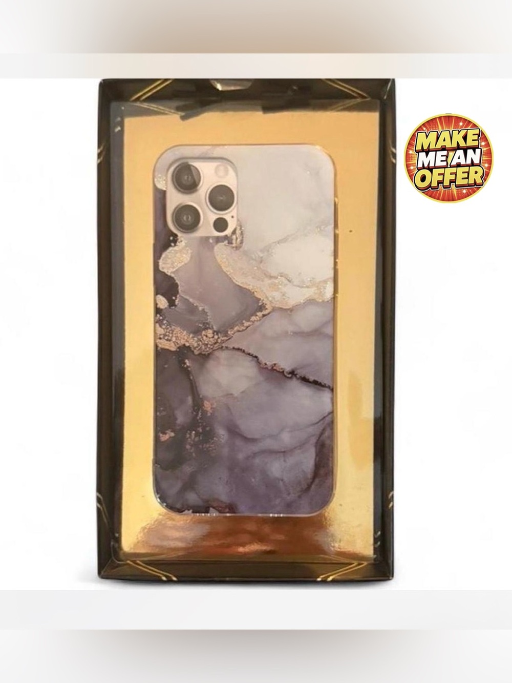 Brand New MERKURY iPhone 12 / 12 PRO Case - Purple & Gold Marble Case